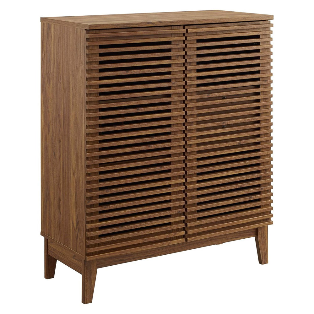 Modway Furniture Render Mid-Century Modern Bar Cabinet - Stylish Walnut Storage with Soft-Close Drawers & Racks EEI-4311-WAL