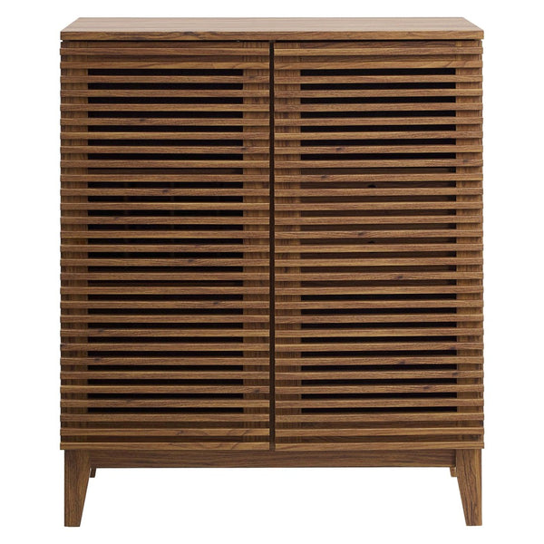 Modway Furniture Render Mid-Century Modern Bar Cabinet - Stylish Walnut Storage with Soft-Close Drawers & Racks EEI-4311-WAL