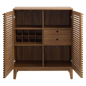 Modway Furniture Render Mid-Century Modern Bar Cabinet - Stylish Walnut Storage with Soft-Close Drawers & Racks EEI-4311-WAL