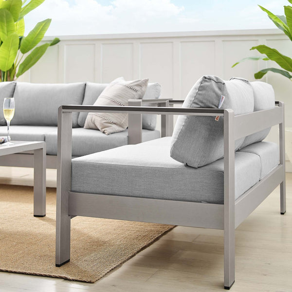 Modway Furniture Shore 3 Piece Sunbrella® Fabric Outdoor Patio Set - Stylish Aluminum Frames for Lasting Comfort Silver Gray EEI-4313-SLV-GRY-SET