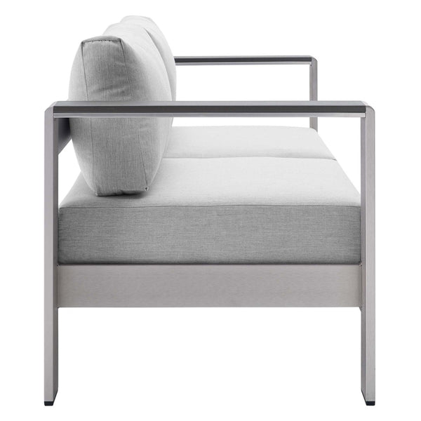 Modway Furniture Shore 3 Piece Sunbrella® Fabric Outdoor Patio Set - Stylish Aluminum Frames for Lasting Comfort Silver Gray EEI-4313-SLV-GRY-SET