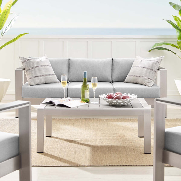 Modway Furniture Shore 4-Piece Sunbrella® Fabric Aluminum Outdoor Patio Set for Stylish and Comfortable Living Spaces Silver Gray EEI-4316-SLV-GRY-SET
