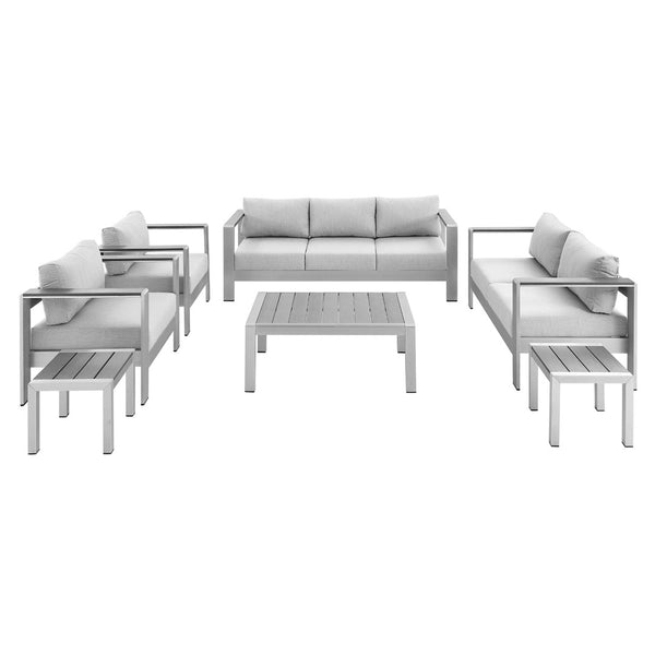 Modway Furniture Shore 7-Piece Sunbrella® Fabric Patio Set with Aluminum Frames for Stylish Outdoor Living Spaces Silver Gray EEI-4322-SLV-GRY-SET