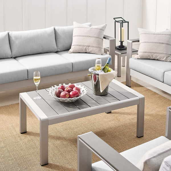 Modway Furniture Shore 7-Piece Sunbrella® Fabric Patio Set with Aluminum Frames for Stylish Outdoor Living Spaces Silver Gray EEI-4322-SLV-GRY-SET