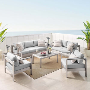 Modway Furniture Shore 7-Piece Sunbrella® Fabric Patio Set with Aluminum Frames for Stylish Outdoor Living Spaces Silver Gray EEI-4322-SLV-GRY-SET