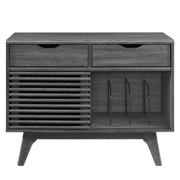 Modway Furniture Render Vinyl Record Display Stand for Modern Homes - Stylish Storage for Vinyls and Accessories Charcoal EEI-4323-CHA