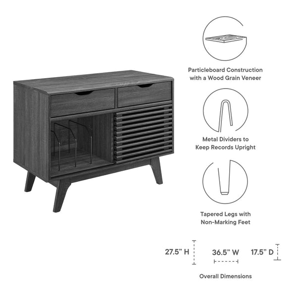 Modway Furniture Render Vinyl Record Display Stand for Modern Homes - Stylish Storage for Vinyls and Accessories Charcoal EEI-4323-CHA