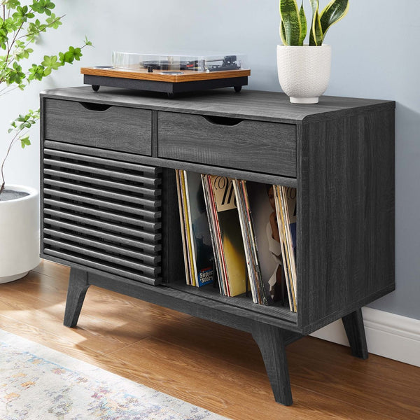 Modway Furniture Render Vinyl Record Display Stand for Modern Homes - Stylish Storage for Vinyls and Accessories Charcoal EEI-4323-CHA