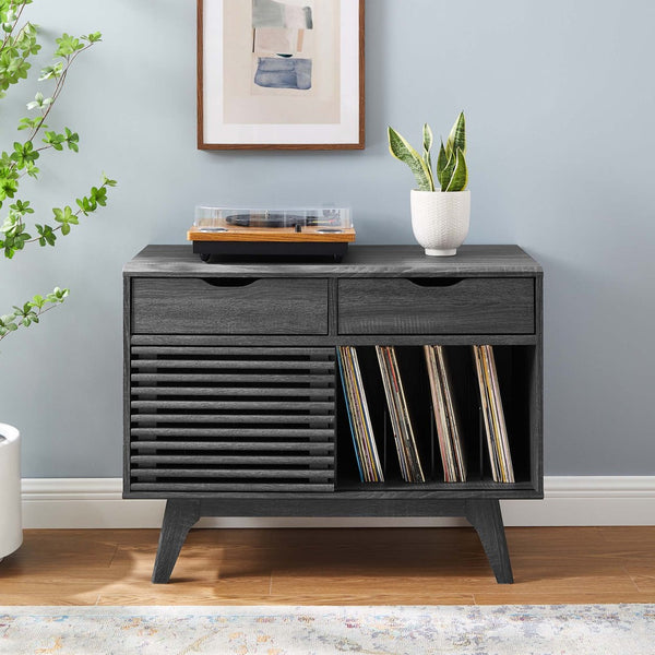 Modway Furniture Render Vinyl Record Display Stand for Modern Homes - Stylish Storage for Vinyls and Accessories Charcoal EEI-4323-CHA
