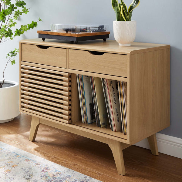 Modway Furniture Render Vinyl Record Display Stand for Modern Homes - Stylish Storage for Vinyls and Accessories Oak EEI-4323-OAK
