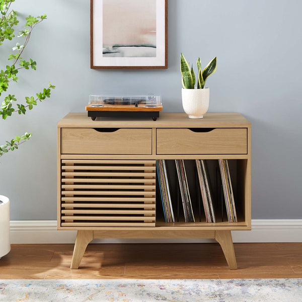 Modway Furniture Render Vinyl Record Display Stand for Modern Homes - Stylish Storage for Vinyls and Accessories Oak EEI-4323-OAK