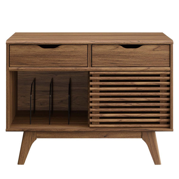 Modway Furniture Render Vinyl Record Display Stand for Modern Homes - Stylish Storage for Vinyls and Accessories Walnut EEI-4323-WAL