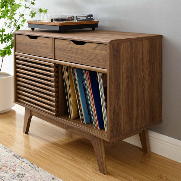 Modway Furniture Render Vinyl Record Display Stand for Modern Homes - Stylish Storage for Vinyls and Accessories Walnut EEI-4323-WAL