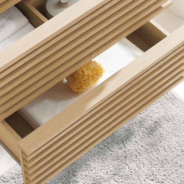 Modway Furniture Render 24" Wall-Mount Bathroom Vanity Cabinet - Mid-Century Modern Design with Practical Storage Oak EEI-4338-OAK