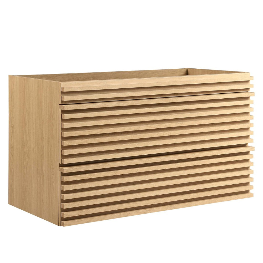 Modway Furniture Render 36" Wall-Mount Bathroom Vanity Cabinet - Stylish Mid-Century Modern Design for Any Space Oak EEI-4339-OAK