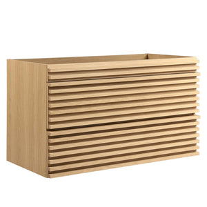 Modway Furniture Render 36" Wall-Mount Bathroom Vanity Cabinet - Stylish Mid-Century Modern Design for Any Space Oak EEI-4339-OAK