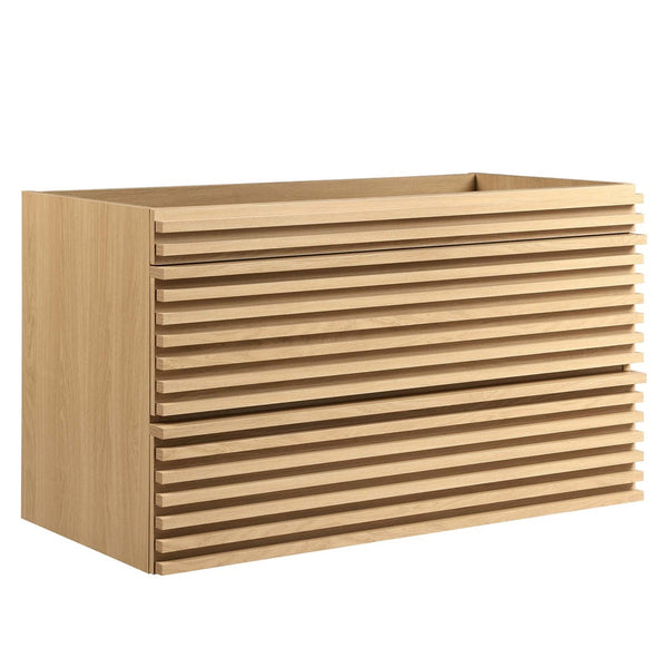 Modway Furniture Render 36" Wall-Mount Bathroom Vanity Cabinet - Stylish Mid-Century Modern Design for Any Space Oak EEI-4339-OAK