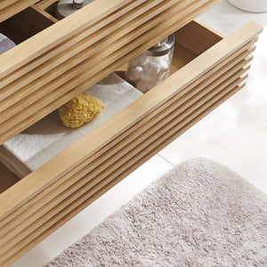 Modway Furniture Render 36" Wall-Mount Bathroom Vanity Cabinet - Stylish Mid-Century Modern Design for Any Space Oak EEI-4339-OAK