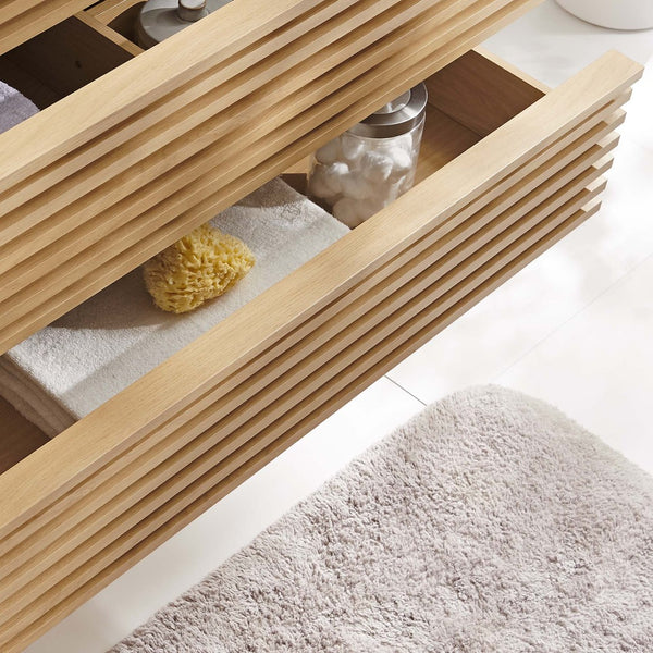 Modway Furniture Render 36" Wall-Mount Bathroom Vanity Cabinet - Stylish Mid-Century Modern Design for Any Space Oak EEI-4339-OAK