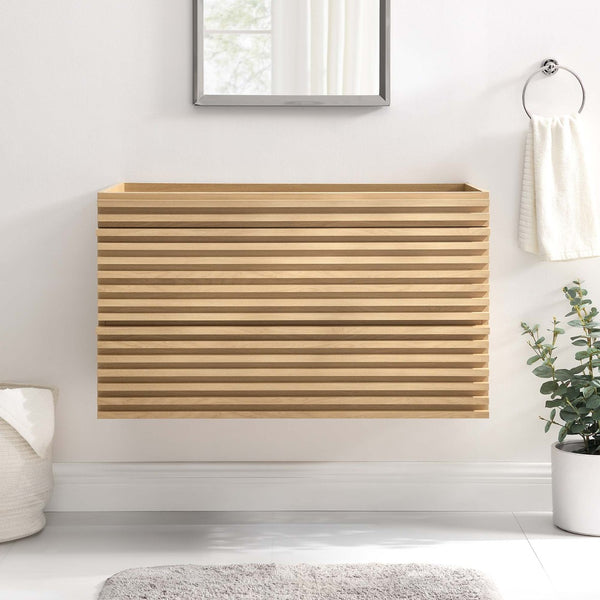 Modway Furniture Render 36" Wall-Mount Bathroom Vanity Cabinet - Stylish Mid-Century Modern Design for Any Space Oak EEI-4339-OAK