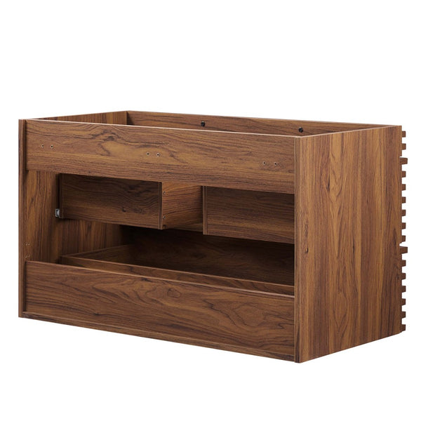 Modway Furniture Render 36" Wall-Mount Bathroom Vanity Cabinet - Stylish Mid-Century Modern Design for Any Space Walnut EEI-4339-WAL
