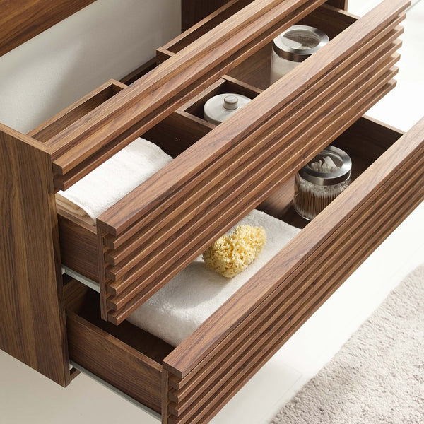 Modway Furniture Render 36" Wall-Mount Bathroom Vanity Cabinet - Stylish Mid-Century Modern Design for Any Space Walnut EEI-4339-WAL