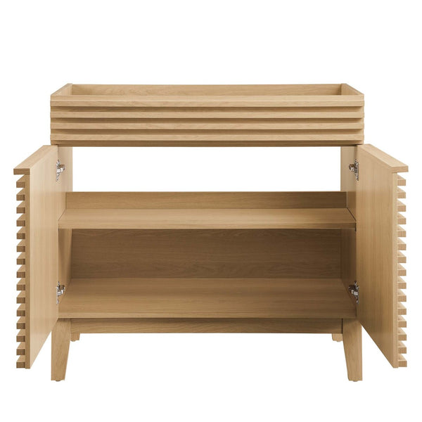 Modway Furniture Render 36" Bathroom Vanity Cabinet - Mid-Century Modern Design with Ample Storage & Style Oak EEI-4340-OAK