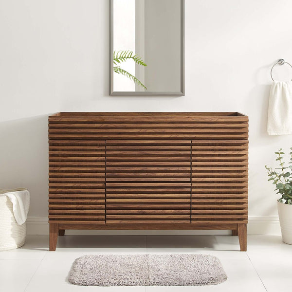 Modway Furniture Render 48" Single Sink Bathroom Vanity Cabinet - Stylish Mid-Century Modern Design with Ample Storage Walnut EEI-4341-WAL