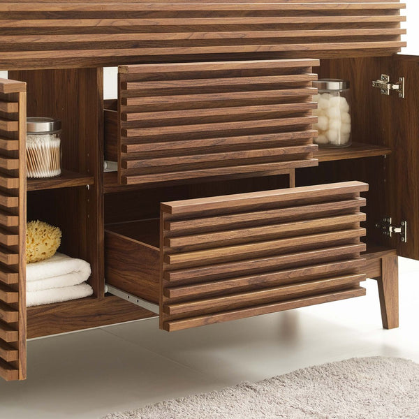 Modway Furniture Render 48" Single Sink Bathroom Vanity Cabinet - Stylish Mid-Century Modern Design with Ample Storage Walnut EEI-4341-WAL