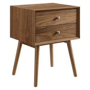 Modway Furniture Ember Wood Nightstand with USB Ports - Stylish Mid-Century Modern Design for Small Spaces EEI-4343-WAL-WAL