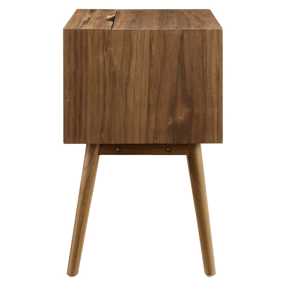Modway Furniture Ember Wood Nightstand with USB Ports - Stylish Mid-Century Modern Design for Small Spaces EEI-4343-WAL-WAL