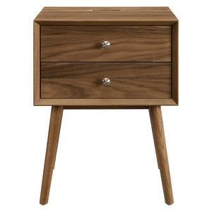 Modway Furniture Ember Wood Nightstand with USB Ports - Stylish Mid-Century Modern Design for Small Spaces EEI-4343-WAL-WAL