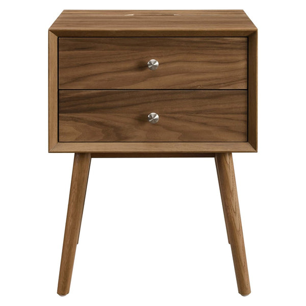 Modway Furniture Ember Wood Nightstand with USB Ports - Stylish Mid-Century Modern Design for Small Spaces EEI-4343-WAL-WAL