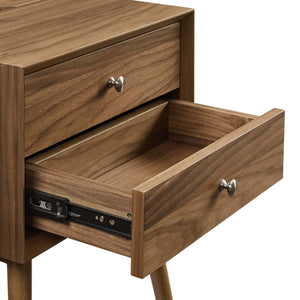 Modway Furniture Ember Wood Nightstand with USB Ports - Stylish Mid-Century Modern Design for Small Spaces EEI-4343-WAL-WAL