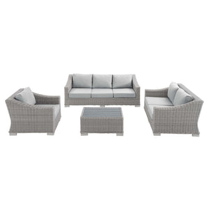 Modway Furniture Conway 4-Piece Outdoor Patio Wicker Rattan Furniture Set with Sunbrella® Cushions for Comfort Light Gray Gray EEI-4355-LGR-GRY