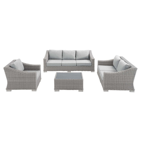 Modway Furniture Conway 4-Piece Outdoor Patio Wicker Rattan Furniture Set with Sunbrella® Cushions for Comfort Light Gray Gray EEI-4355-LGR-GRY