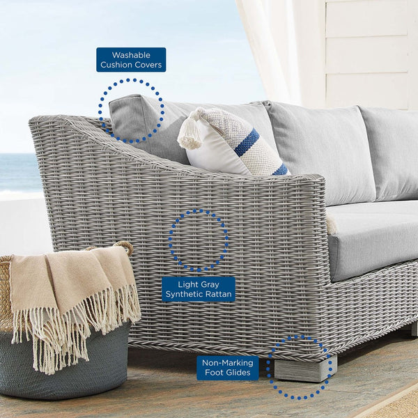 Modway Furniture Conway 4-Piece Outdoor Patio Wicker Rattan Furniture Set with Sunbrella® Cushions for Comfort Light Gray Gray EEI-4355-LGR-GRY