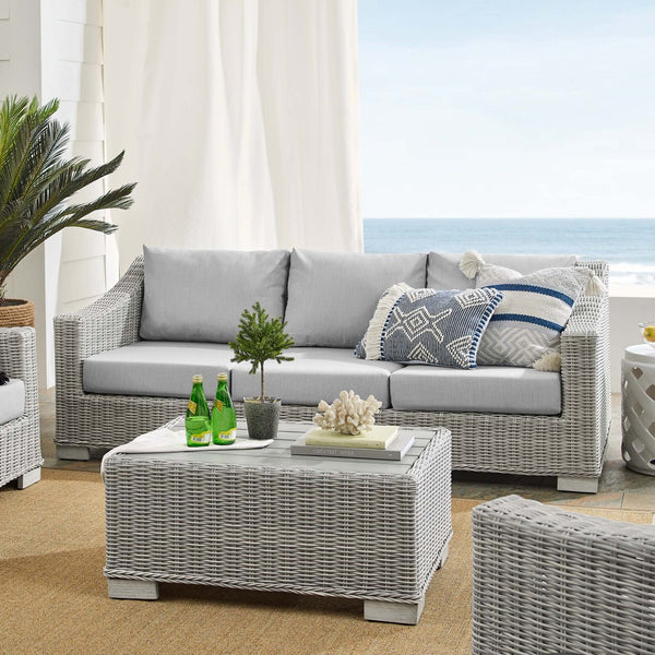 Modway Furniture Conway 4-Piece Outdoor Patio Wicker Rattan Furniture Set with Sunbrella® Cushions for Comfort Light Gray Gray EEI-4355-LGR-GRY