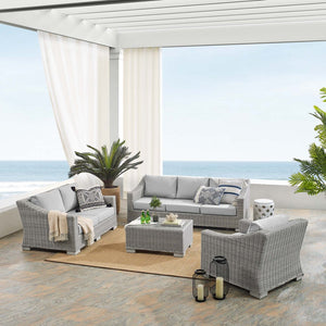 Modway Furniture Conway 4-Piece Outdoor Patio Wicker Rattan Furniture Set with Sunbrella® Cushions for Comfort Light Gray Gray EEI-4355-LGR-GRY