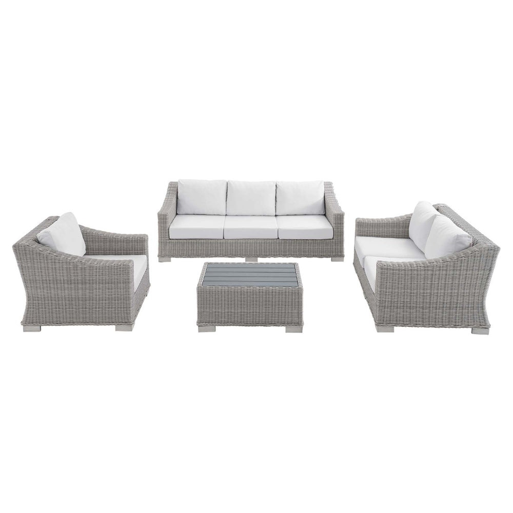 Modway Furniture Conway 4-Piece Outdoor Patio Wicker Rattan Furniture Set with Sunbrella® Cushions for Comfort Light Gray White EEI-4355-LGR-WHI