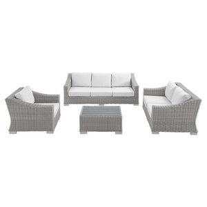 Modway Furniture Conway 4-Piece Outdoor Patio Wicker Rattan Furniture Set with Sunbrella® Cushions for Comfort Light Gray White EEI-4355-LGR-WHI