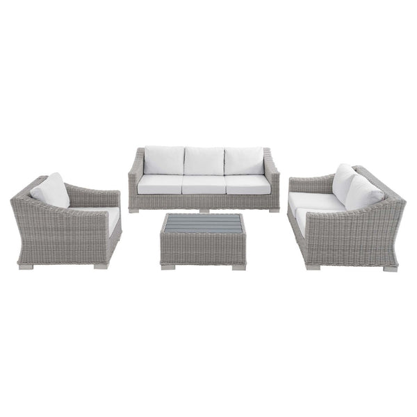 Modway Furniture Conway 4-Piece Outdoor Patio Wicker Rattan Furniture Set with Sunbrella® Cushions for Comfort Light Gray White EEI-4355-LGR-WHI