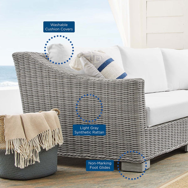 Modway Furniture Conway 4-Piece Outdoor Patio Wicker Rattan Furniture Set with Sunbrella® Cushions for Comfort Light Gray White EEI-4355-LGR-WHI