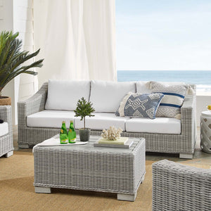 Modway Furniture Conway 4-Piece Outdoor Patio Wicker Rattan Furniture Set with Sunbrella® Cushions for Comfort Light Gray White EEI-4355-LGR-WHI