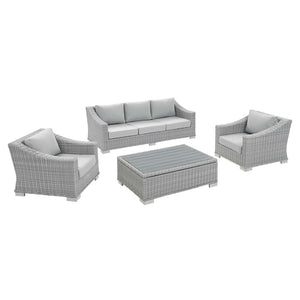 Modway Furniture Conway 4-Piece Sunbrella® Outdoor Patio Wicker Rattan Furniture Set - Stylish, Durable, Comfortable Seating Light Gray Gray EEI-4359-LGR-GRY