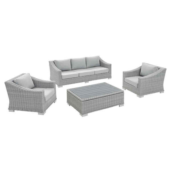 Modway Furniture Conway 4-Piece Sunbrella® Outdoor Patio Wicker Rattan Furniture Set - Stylish, Durable, Comfortable Seating Light Gray Gray EEI-4359-LGR-GRY