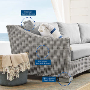 Modway Furniture Conway 4-Piece Sunbrella® Outdoor Patio Wicker Rattan Furniture Set - Stylish, Durable, Comfortable Seating Light Gray Gray EEI-4359-LGR-GRY