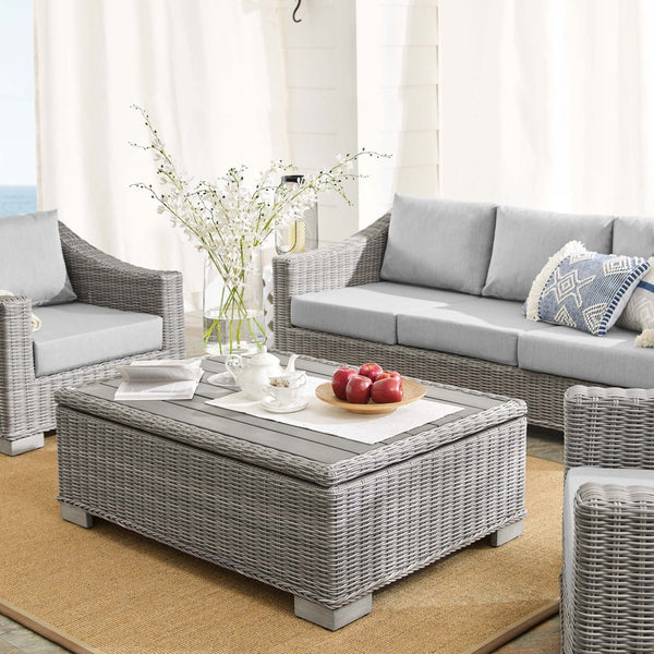 Modway Furniture Conway 4-Piece Sunbrella® Outdoor Patio Wicker Rattan Furniture Set - Stylish, Durable, Comfortable Seating Light Gray Gray EEI-4359-LGR-GRY