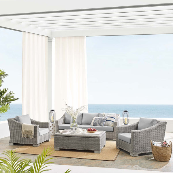 Modway Furniture Conway 4-Piece Sunbrella® Outdoor Patio Wicker Rattan Furniture Set - Stylish, Durable, Comfortable Seating Light Gray Gray EEI-4359-LGR-GRY