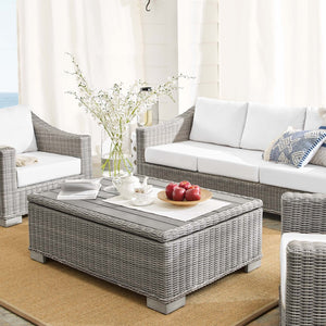 Modway Furniture Conway 4-Piece Sunbrella® Outdoor Patio Wicker Rattan Furniture Set - Stylish, Durable, Comfortable Seating Light Gray White EEI-4359-LGR-WHI